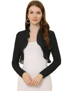 INSPIRE CHIC Elegant Crop Shrugs Long Sleeve Textured Open Front Ruffle Bolero Shrug