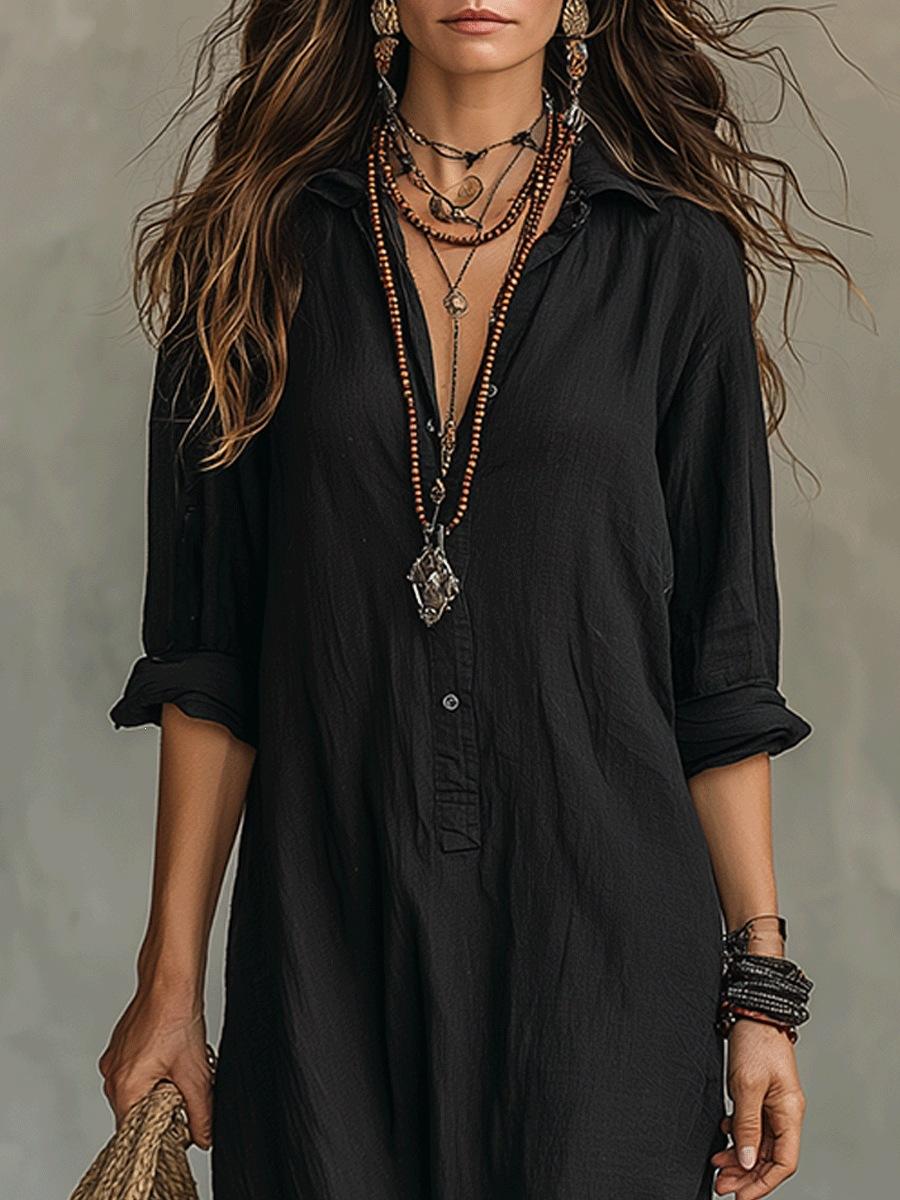 Boho Shirt Dress Women 2026 – Front Button Maxi Dress, Casual Summer Long Dress, Vacation Beach Outfit, Plus Size Relaxed Fit