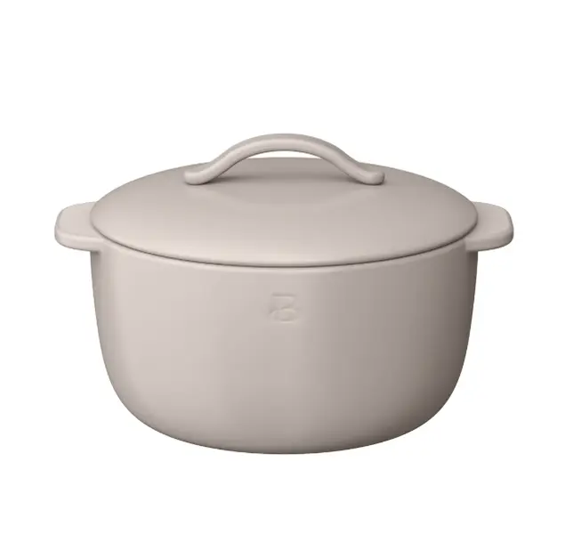 Beautiful 1 QT Stoneware Covered Casserole Dish, Porcini Taupe by Drew Barrymore