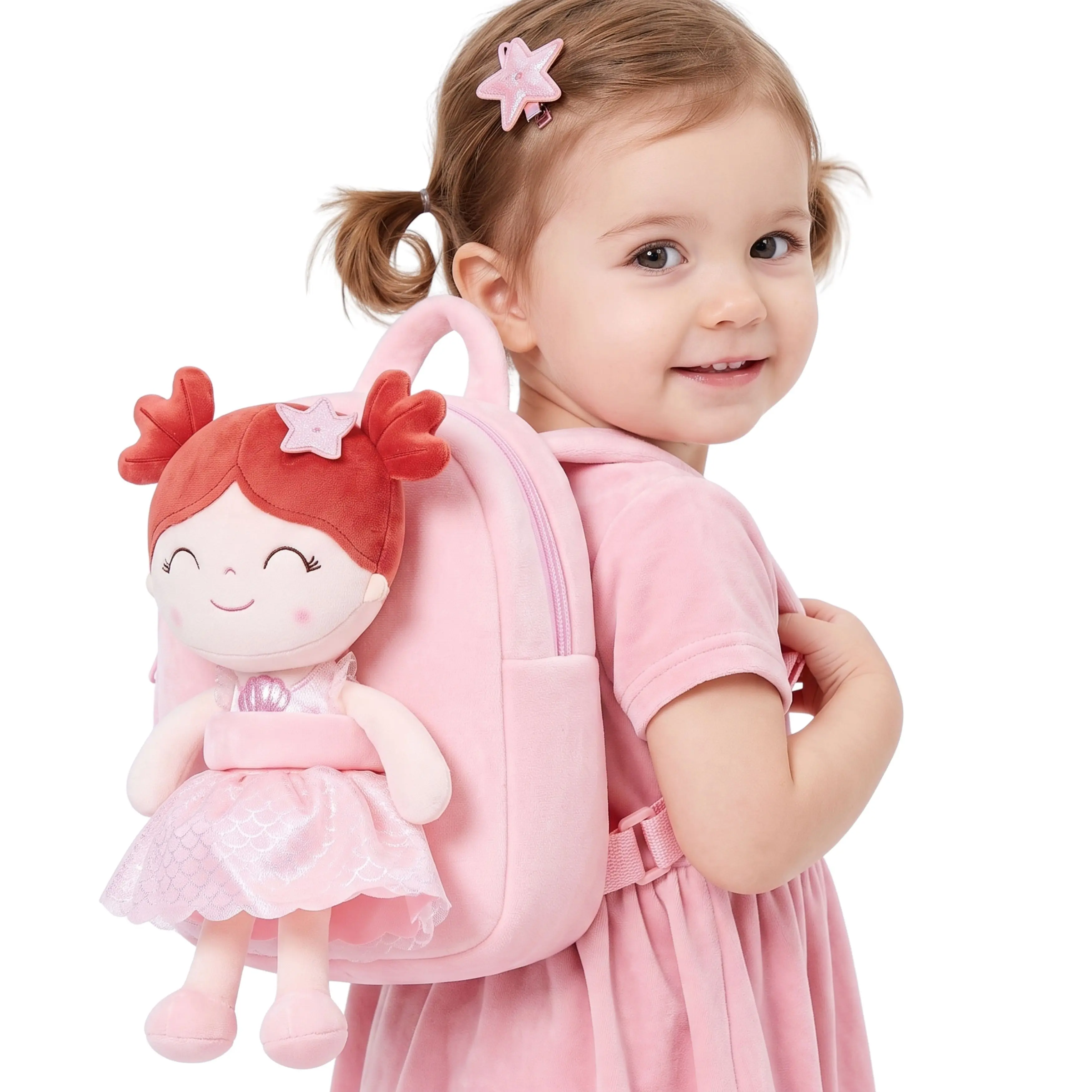 Gloveleya Kid Backpack for Toddlers for Back to School - Cute Princess Doll Kindergarten School Bag for Girls, Soft Plush Daycare Bag with Detachable Toy,back to school