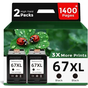 67XL Black Ink Cartridges  for  67 XL HP67 HP67XL(2 Pack)for DeskJet 2700 2700e 4100 6400 4155e 2755e 6000 2855e 2827e 2752e 4100e 6458 6455e 4152 6055e 6052e 4152e 2742e 6400e Printer