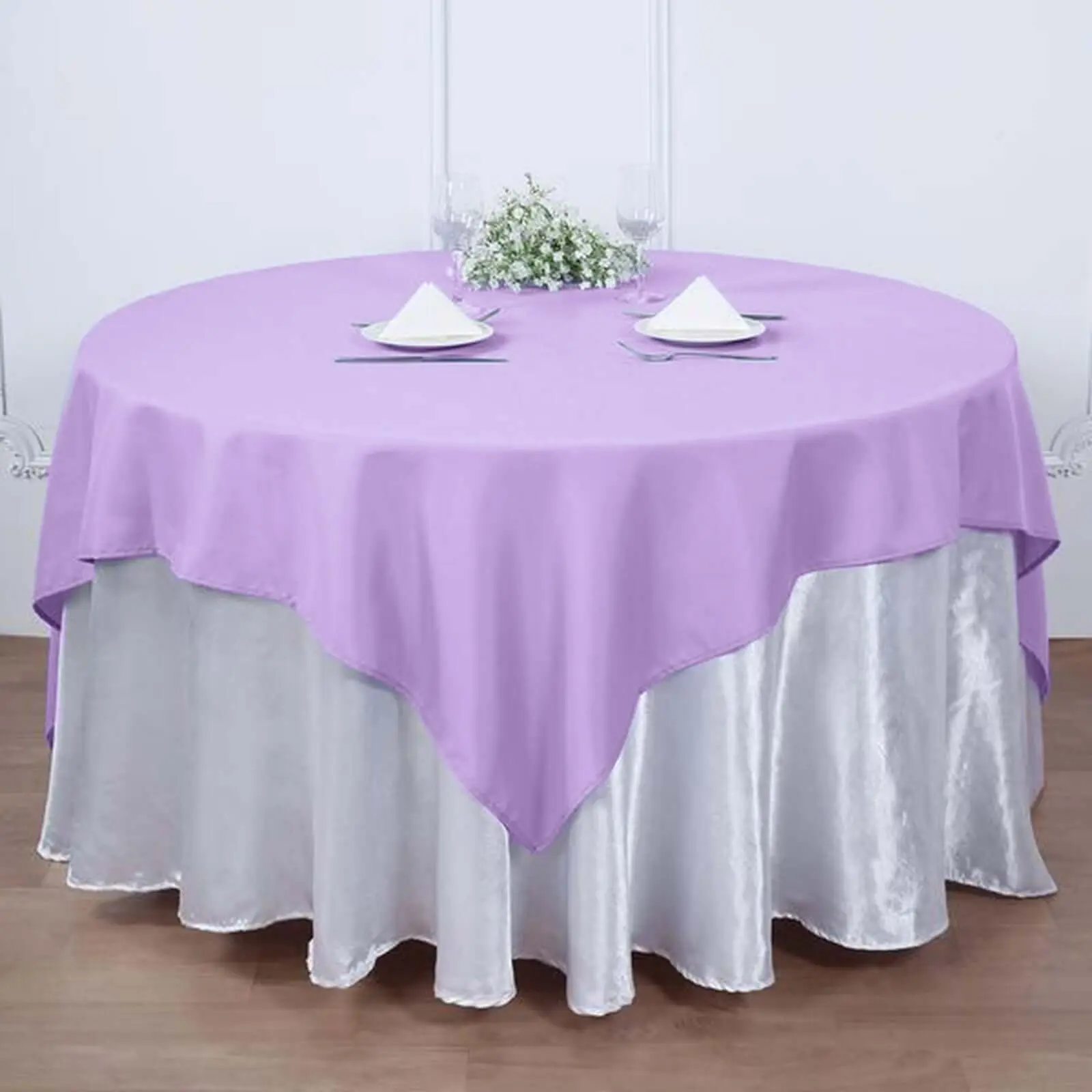 Polyester Square Table Overlay, 54"x54" Lavender Lilac - Wrinkle-Resistant Seamless Table Topper for Home Party Decorations, Party Supply