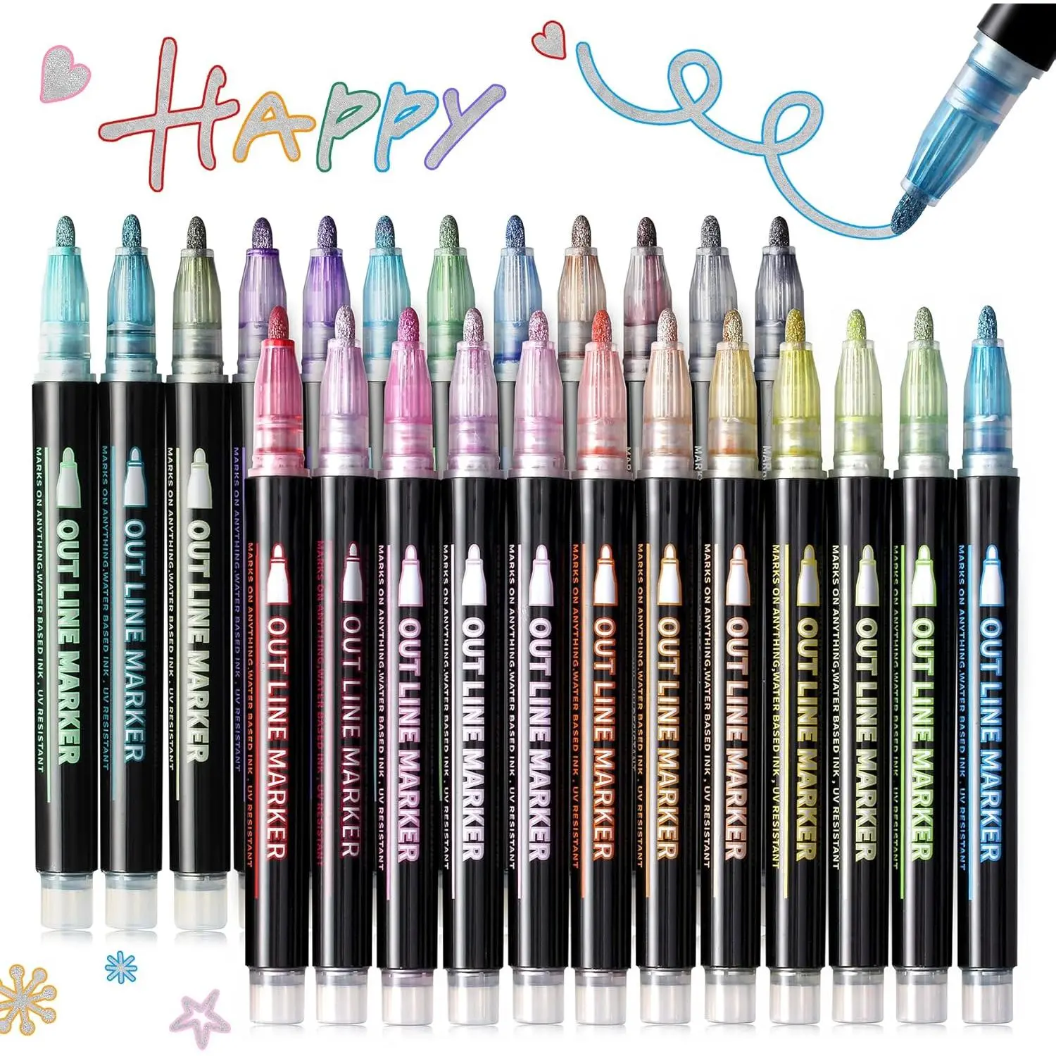 Shimmer Markers 24 Colors Outline Markers,Stocking Stuffers for Teen Girl Gifts Trendy Stuff,Outline Pens for Art Supplies, Drawing,Crafting