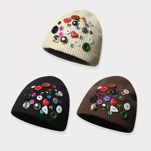 Trendy Trucker-Style Knitted Hat with Colorful Button Decor Solid Color Design Soft Stretchy Warm Couple’s Beanie Unisex for Couples Men Women Ideal for Fall Outdoor Everyday Wear Birthday Anniversary Gifts Cozy Staple