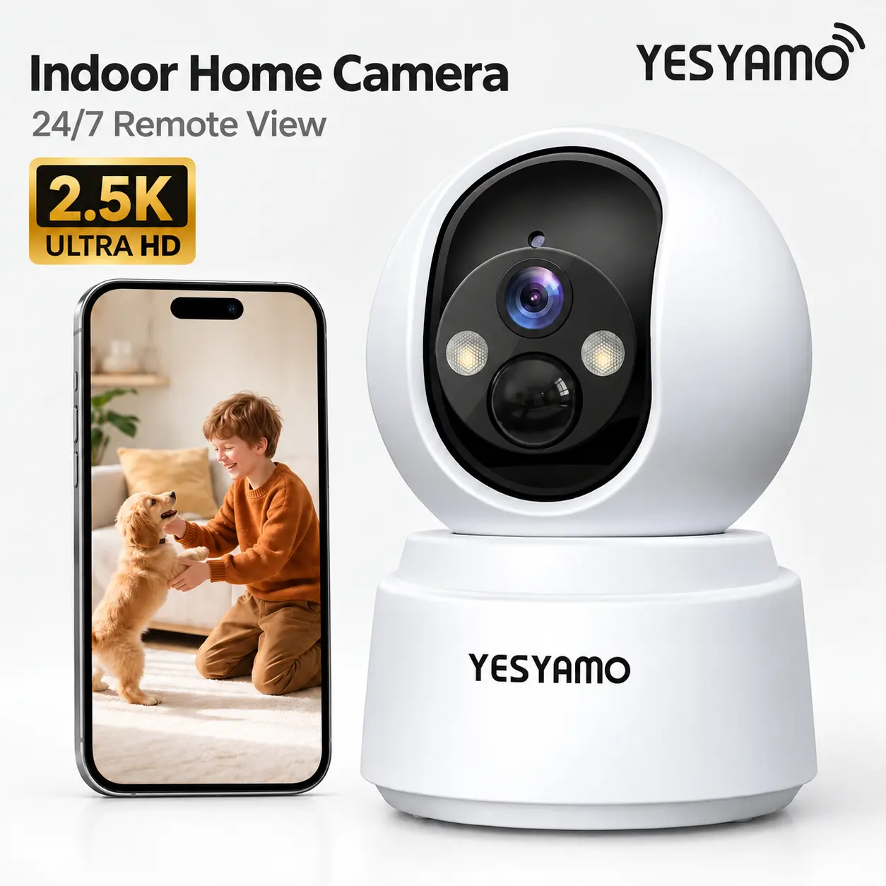 Home Camera 2.5K 2.4G/5G WiFi6 Security Camera 4MP CCTV Indoor Monitor 360° PanTilt, AI Human Detection, Dual-Band