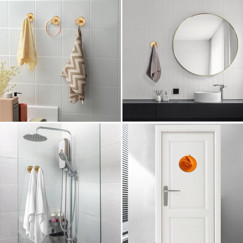 2 Packs Suction Cup Hooks for Shower, Bathroom, Kitchen, Glass Door, Mirror, Tile – Loofah, Towel, Coat, Bath Robe Hook Holder for Hanging up to 15 lbs Gold Color, Black, Chrome, Silver Gifts for Christmas