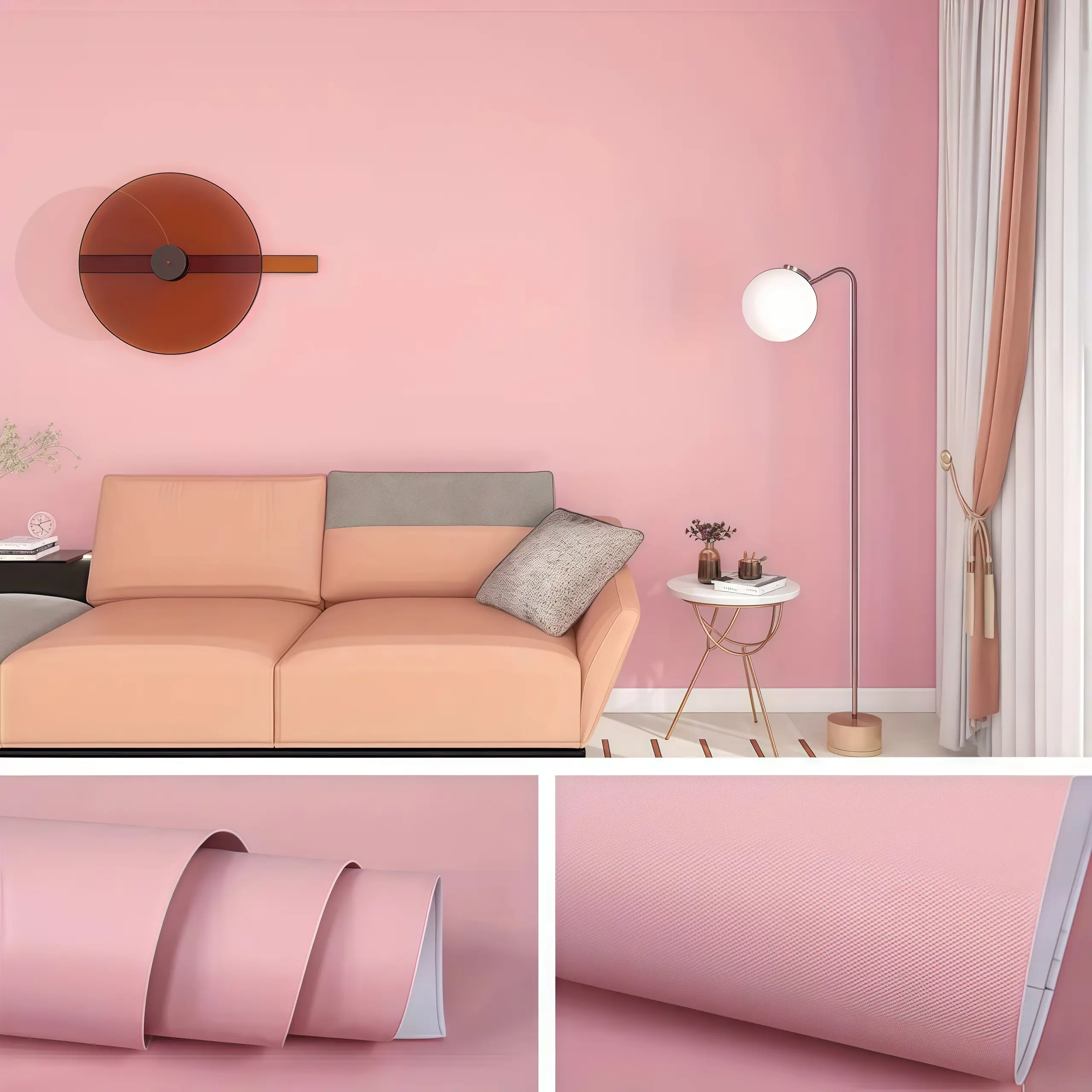 Peel and Stick Macaron Wallpaper - 12 Muted Colors (Pastel Pink, Mint Green, Matte Orange), Eco-Friendly, Removable, No-Glue, No-Residue, Renter-Friendly Peel and Stick Wallpaper for Room Decor, House Decor (Single Roll)