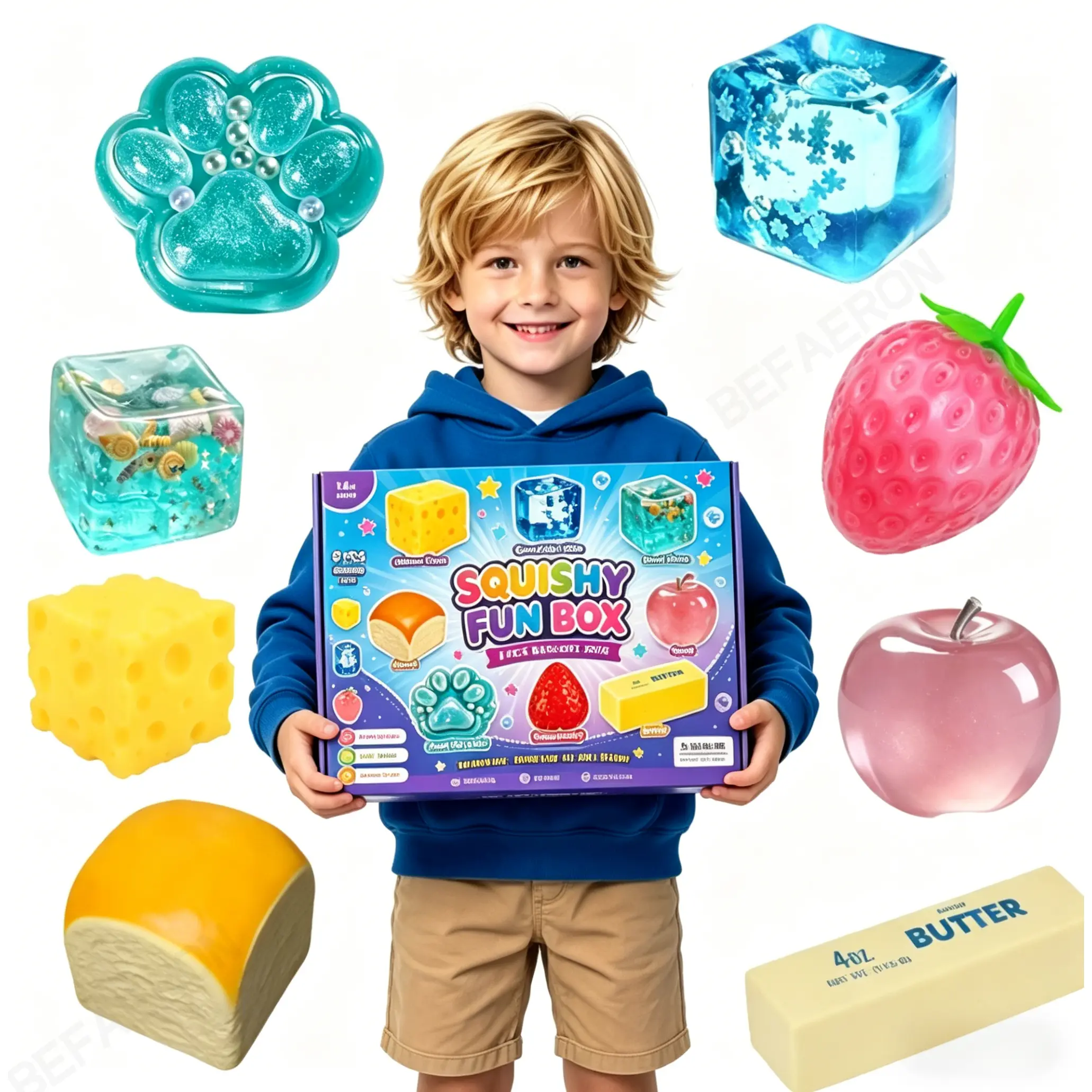 8-Piece Set  Box Malt Sugar Stress Relief Fidget Toys, Sensory Bundle, Creative Slow-Return Squishy, Party Gift, 8 Different Styles