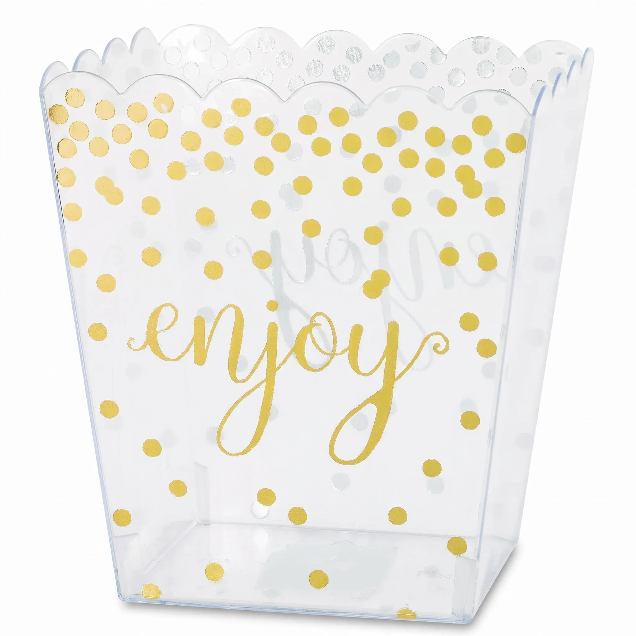 Clear Scalloped Candy Container with Gold Polka Dots, 52oz