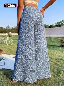 Women's Ditsy Floral Print High Waist Wide Leg Pants, Boho Casual High Rise Trousers for Beach Vacation Holiday, Summer Outfits 2024, Ladies Bottoms for Summer, Wide Legged Pants