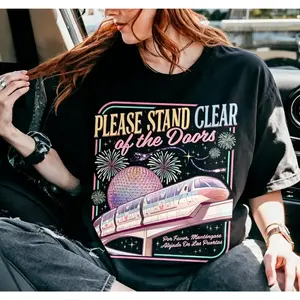 Comfort Colors Please Stand Clear Of The Doors Shirt, Retro Monorail Tee, Magic Family Trip Outfit, Funny Theme Park Vacation, Oversized Top