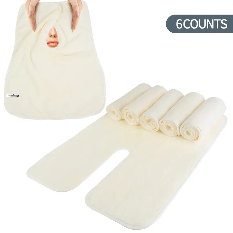 Kinhwa 6pcs Professional Split Design Face Towels, Made of Superfine Fiber for Facial Care, Mask Removal, Beauty Wrap Spa Towels, Soft Split Design Face Towels for Spa Steam, Beauty Tools, Salon and Barber Supplies White