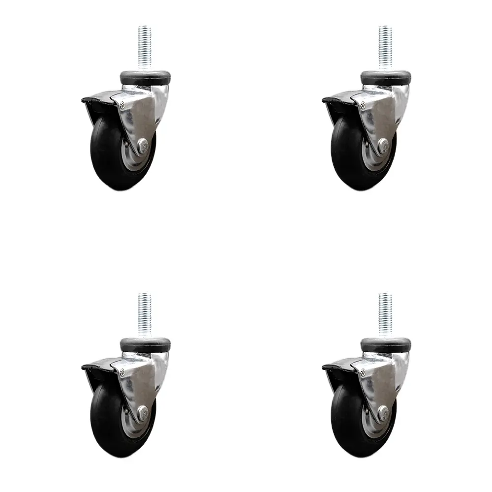 212 MAIN Heavy Duty Lockable Swivel Caster Wheels, 3 in. Bright Chrome Hooded Neoprene Rubber Furniture Moving Wheels with 0.375 in. 16 TPI x 1.5 in. Threaded Stem & Brake - Set of 4 (SCC-TS03S310-NPRB-BC-B-381615-4), Furniture Moving Wheel