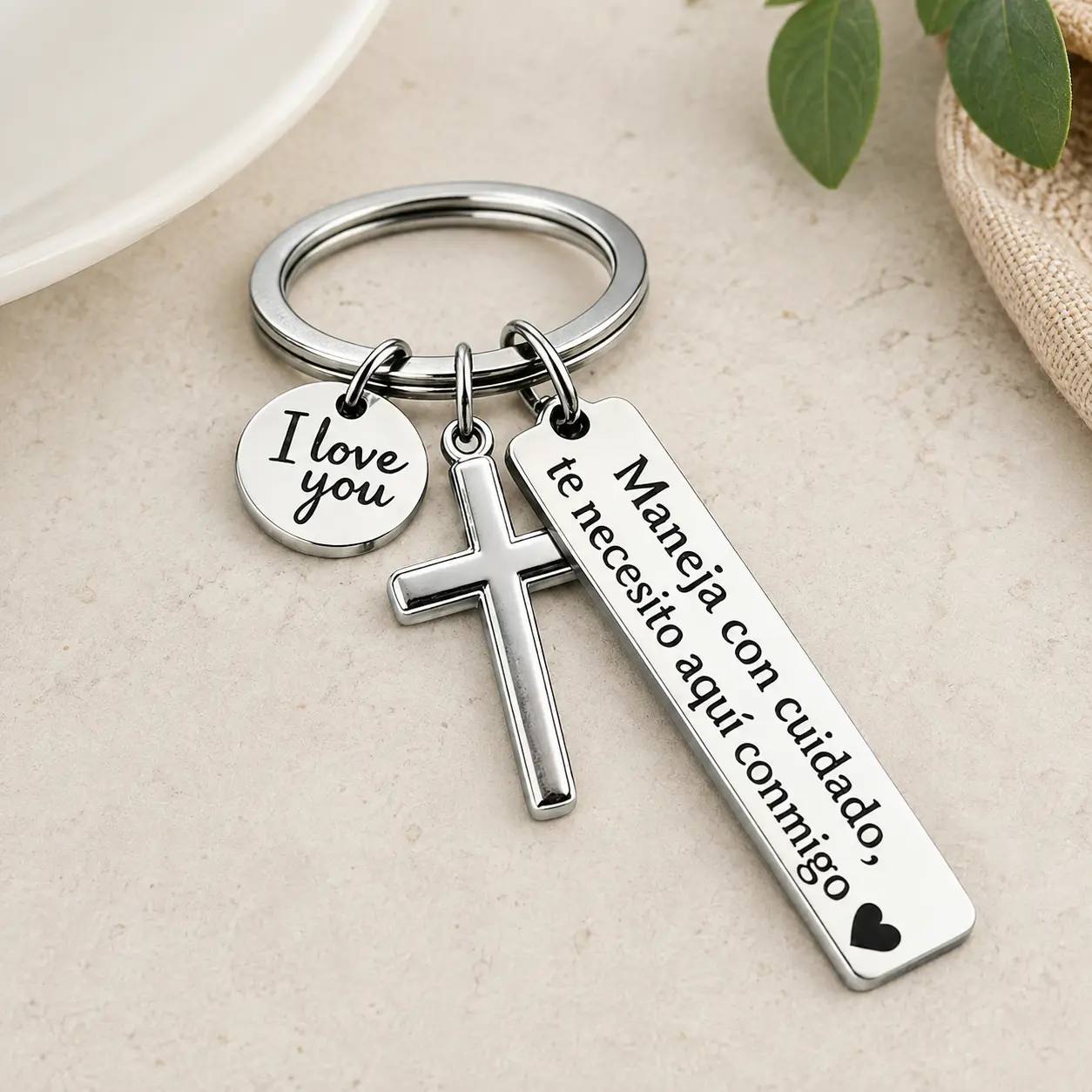 Spanish Quote Keychain Cross Charm I Love You Pendant Inspirational Keepsake Gift For Him Her Valentine Anniversary Driving Safety Gift