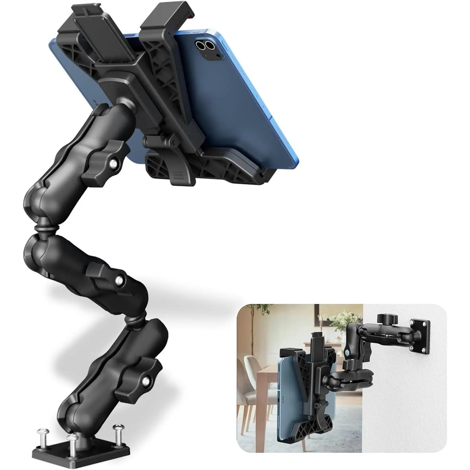 OHLPRO Heavy Duty Tablet Holder for Truck, iPad Holder for Car Drill Base, 360°Adjustable 3-Stage Arm Car Mount for All 7" - 11.5" iPad Pro,Mini,Samsung Tab, Nexus, Great for Desks, Wall, Businesses 360 rotatable desktop bed metal