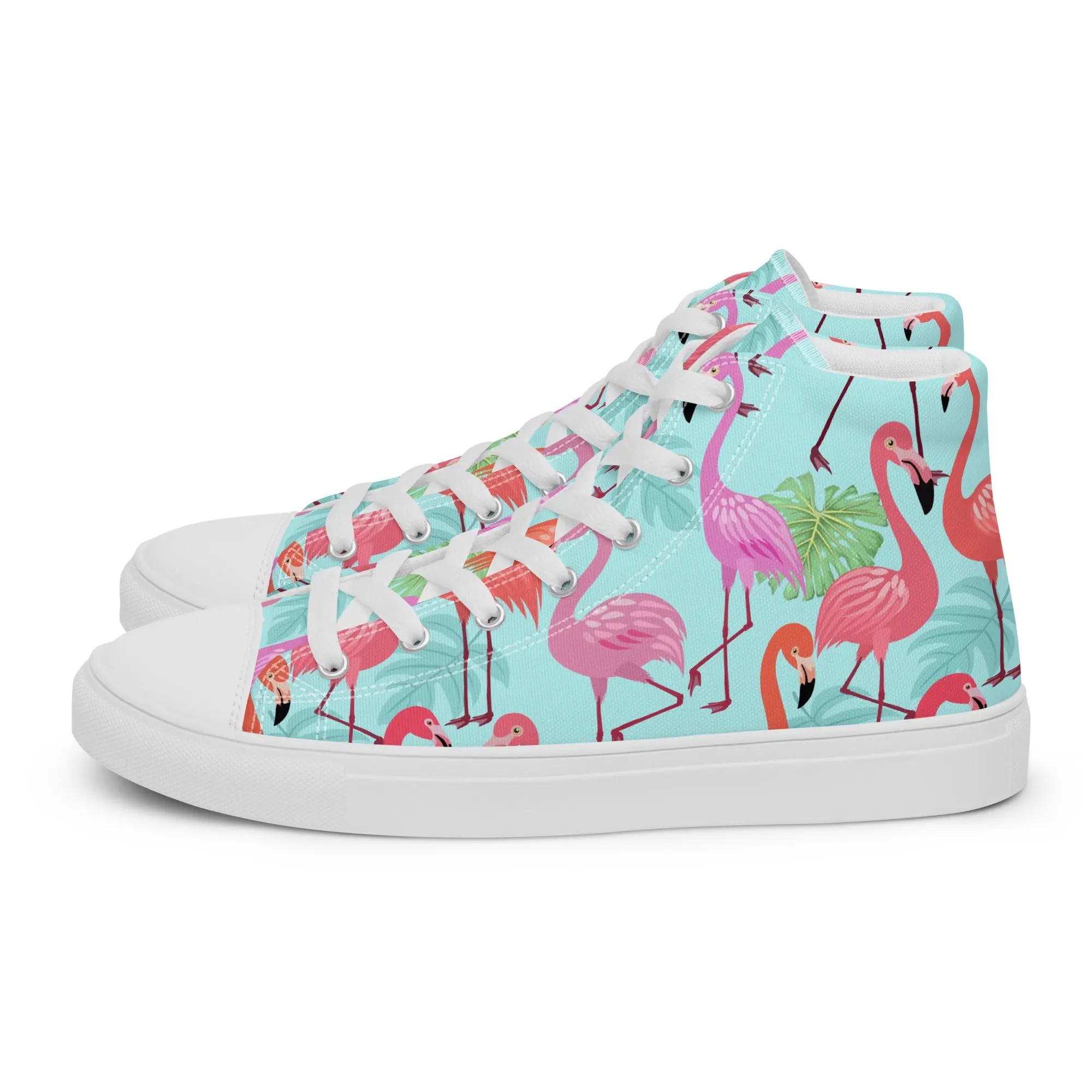 Women’s Blue Flamingo High Top Canvas Shoes