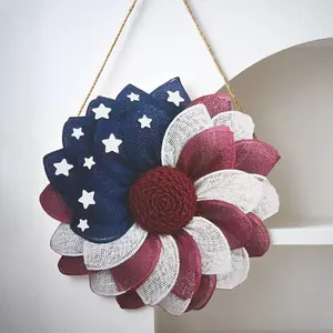 Patriotic American Flag Wreath Door Decor, Durable Outdoor Decoration in Design for Independence Day, Perfect for Porch Farmhouse Office Indoor Outdoor Decor, Versatile Display