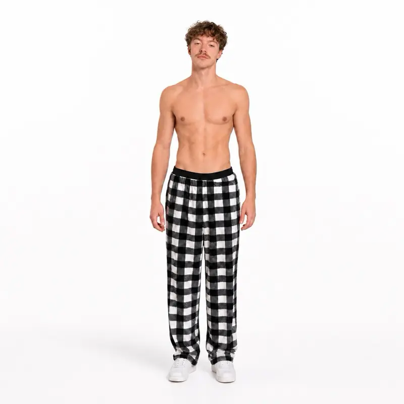 Unisex Flannel Pajama Pants White Black Checkered True to Size Comfortable Sleepwear