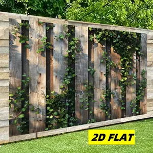 2D flat banner, 1 piece - Green plants extending from the fence as the main background banner - Suitable for decoration in living rooms, dormitories, photography studios, outdoor activities, and festivals. No power supply required. KDJ