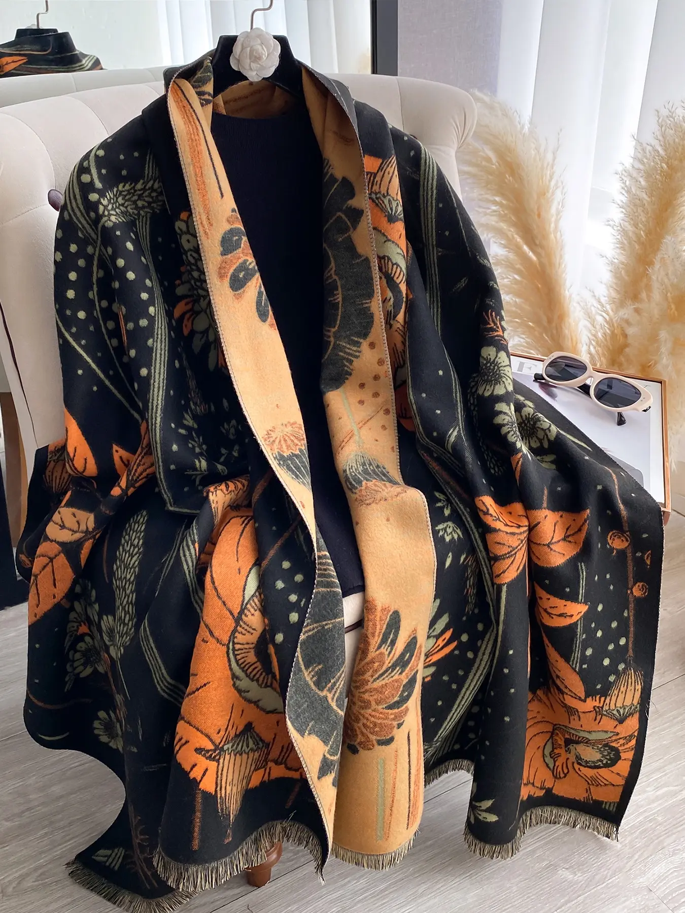 Women's Elegant Autumn Winter Scarf, Faux Fur & Woven Fabric, Thick Soft Warm Accessory, Perfect for Fall & Winter Fashion, Fluffy Soft Scarf