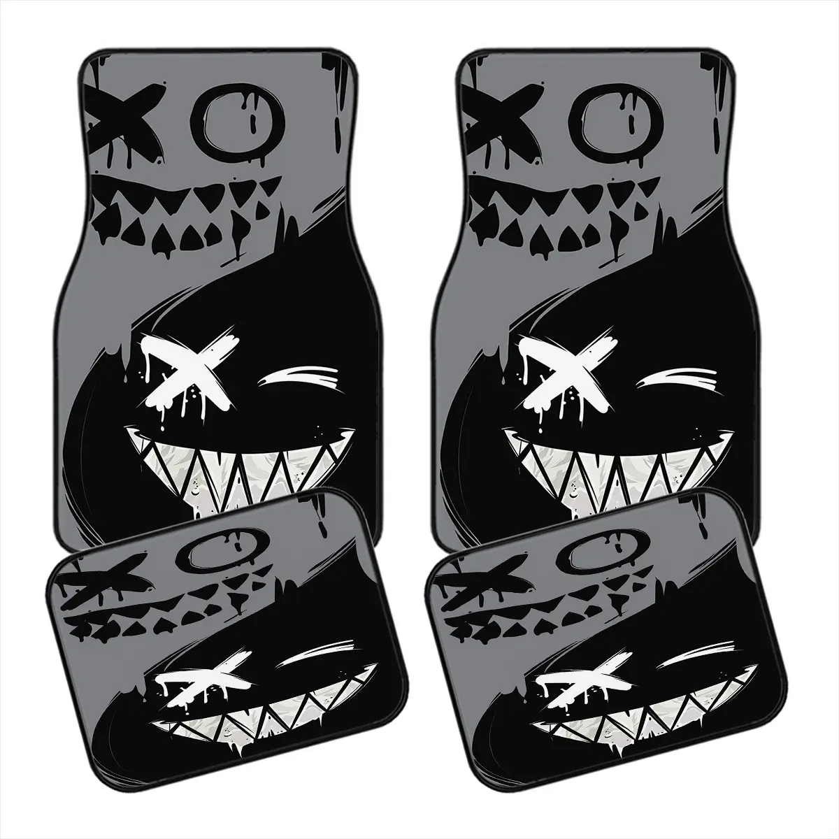 4-Piece Dark Graffiti Car Mat Set, Non-Slip Front & Rear Mats, All-Weather Automotive Interior Decor, Comfortable & Protective, Truck Floor Mats, Car Accessory