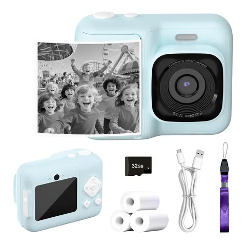 Kids' Durable Instant Printer Camera with 2.4" Screen - HD Digital Instant Cameras That Print Photos, Button Operation, Games, MP3, 32GB SD Card, 3 Rolls Printing Paper, Portable Holidays Cool Gifts for Boys, Kids Christmas Gifts Girls