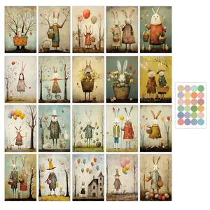 20Pcs Retro Easter Bunny & Egg Wall Decoration Cards with sticker, Watercolor Pinup lllustrations and Multicolor postcard design for Scrapbooking & Crafting, junk journal paper, Home Decoration, Party Supplies, Celebrate Renewed Hope, Easter Gift