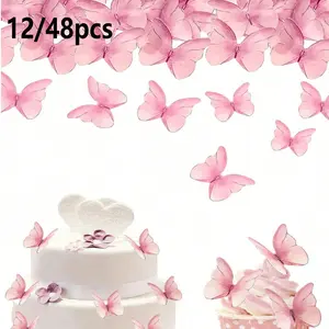 12/48pcs Butterfly Cake Decorations, 3D Paper Cupcake Toppers, Wedding Birthday Party Decor, Fall Winter Cake Decor, and
