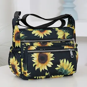 Large Capacity Multiple Pockets Sunflower Pattern Crossbody Shoulder Bag - Stylish, Spacious, and Organized - Perfect for Daily Commuting, Travel, and Work