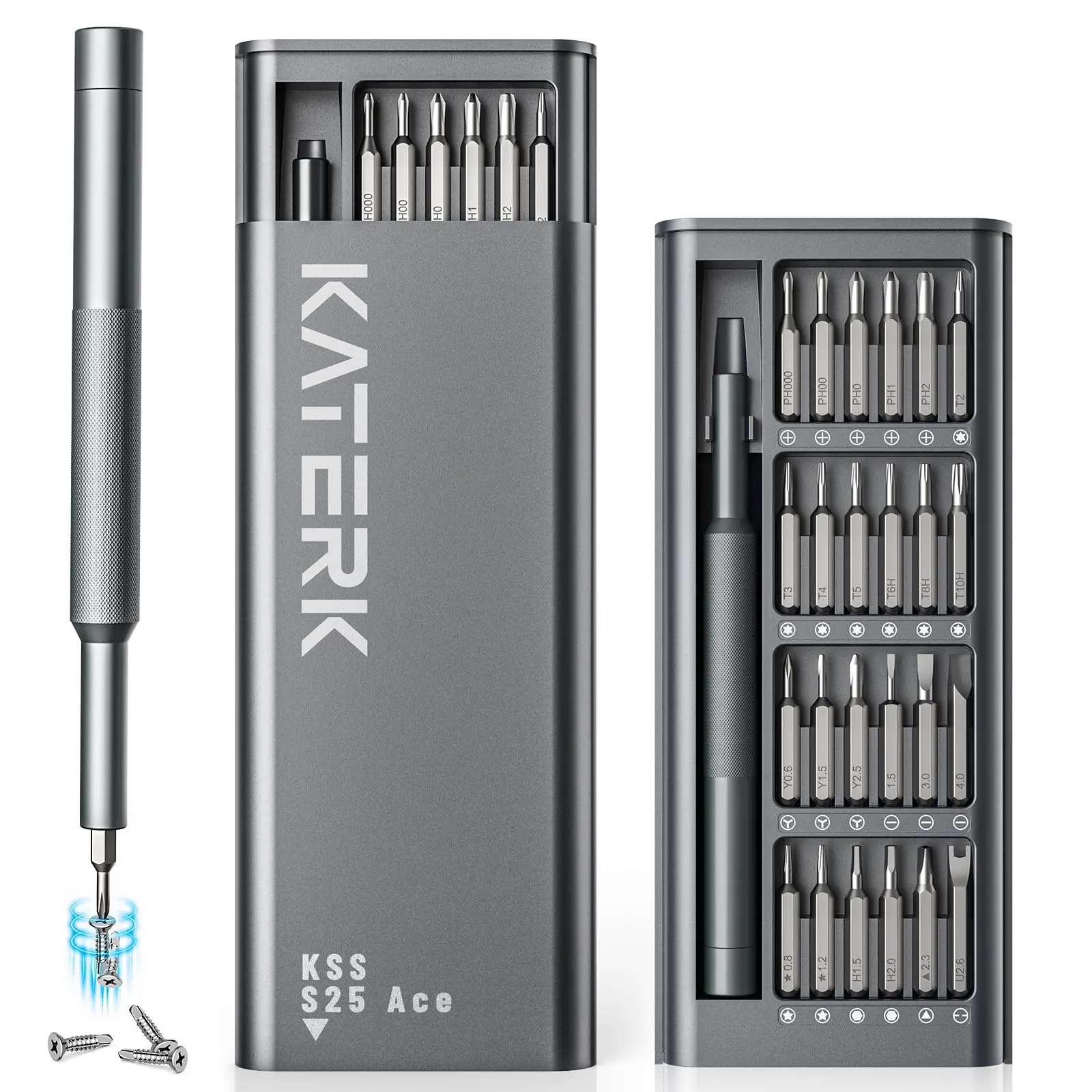 KATERK 25-in-1 Precision Screwdriver Set - Magnetic Screwdriver Kit with Hex Shank, Hex Bolt Bits, Mini Repair Tools for Phones, Electronics, Gifts for Men, Screwdriver Sets Magnetic Hex Shank