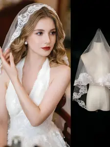 Vintage French Veil! Trailing Veil Lace Trim + Long Train = Dream Wedding Look, Lace Drop Veil