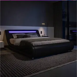 Full/Queen/King Size LED Platform Bed Frame With Adjustable Headboard, No Box Spring Need, Easy Assembly, Faux Leather In Black/Grey/White And Black * Bed Frame Queen Queen Bed Frame Bed Frame Full Full Size Bed Frame King Size Bed Frame Twin Bed Frame