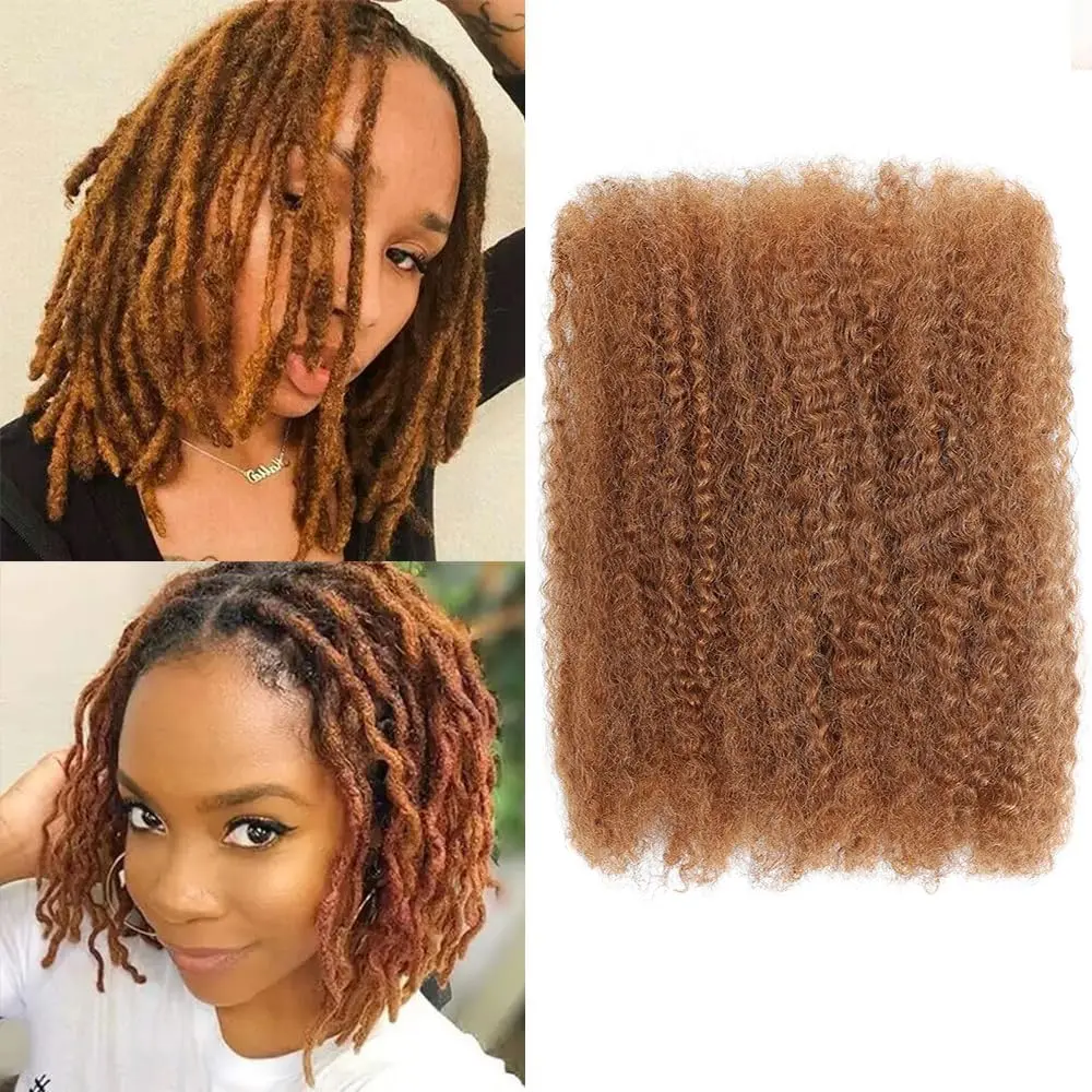 Afro Kinkys Bulk Human Hair - Real Human Hair for Mini Twist, Braiding, Loc Extensions & Crochet, 16 Inch 50g 4c Kinky Curly Hair , Honey Brown Afro Bulk for Dreadlocks