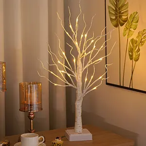 Tree Light, 24 LED Birch Tree Lamp Warm, Modern Metal, Desktop, Battery Powered and USB Powered, Touch Control, Indoor Waterproof