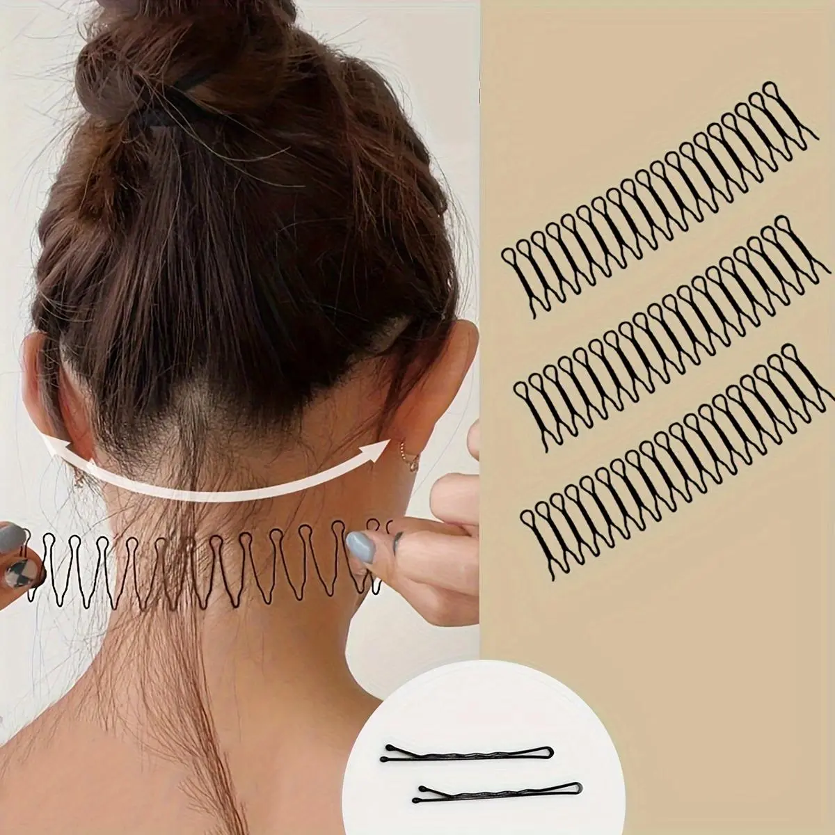 A set of 3 wavy hairpins for bangs fixation, a minimalist and elegant alloy hollow oval hair styling tool for taming flying hair - solid color,