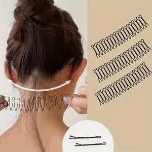 A set of 3 wavy hairpins for bangs fixation, a minimalist and elegant alloy hollow oval hair styling tool for taming flying hair - solid color,