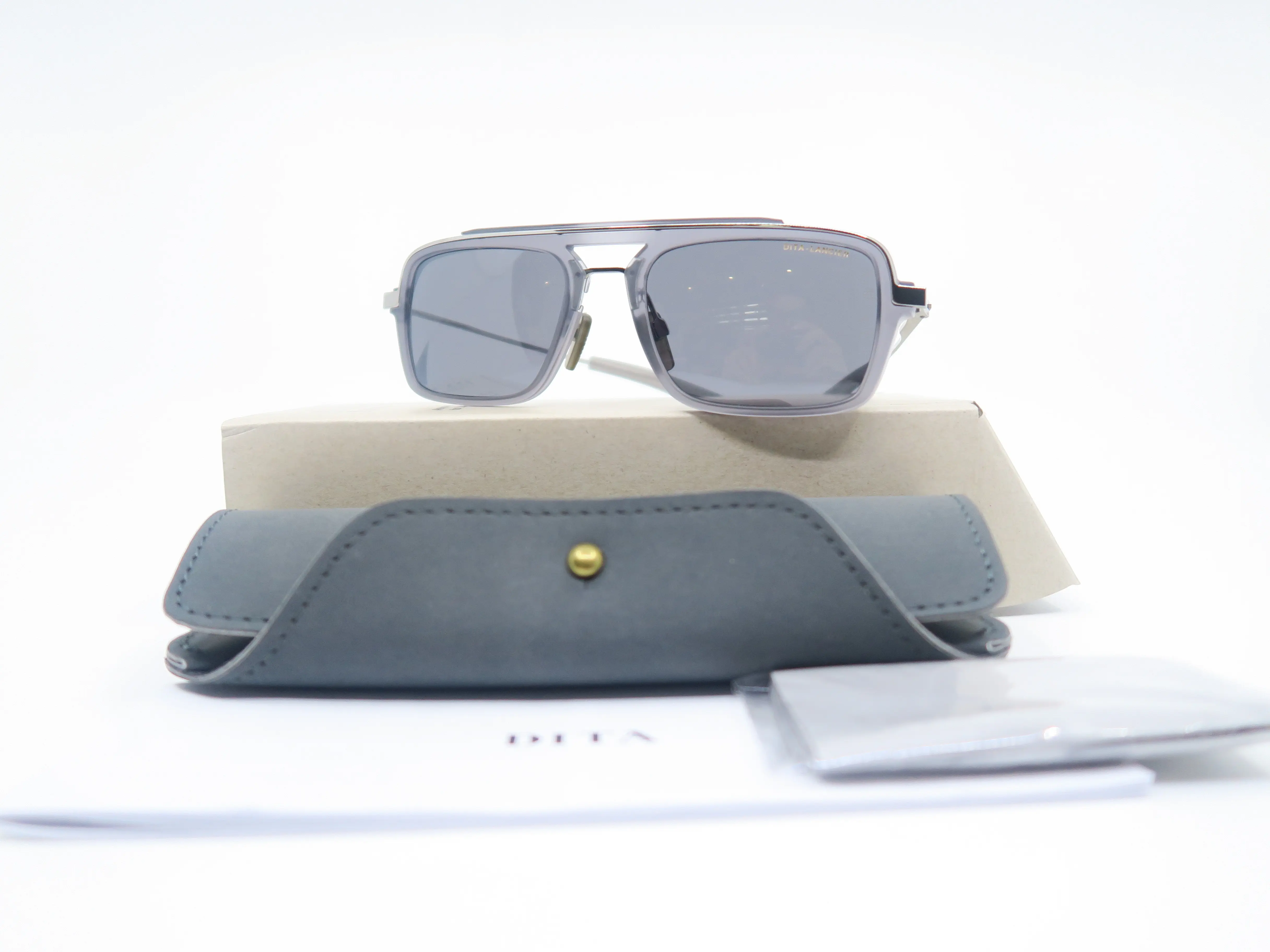DITA Lancier Ichi DLS404 Unisex Square Sunglasses - Full Rim Metal Frame in Acetate & Titanium, Matte Grey with Polarized UV Protection Lenses, Sunglasses Frames