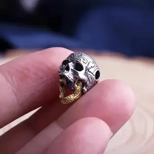 Vintage Dual Color Skull Bead Accessories, DIY Bracelet Pendant Men's Jewelry Making Supplies Gift Idea, Unique Gothic Style Accessory, Creativity