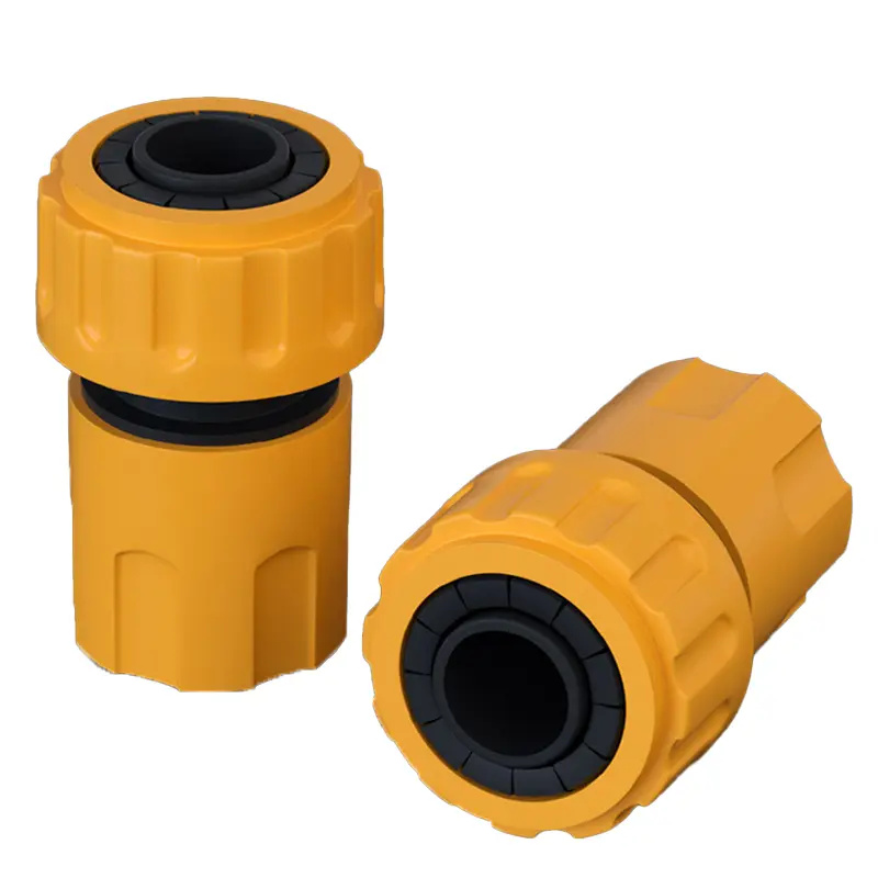 3/4 in Plastic Quick Connect Garden Hose Fittings - 2-Piece Yellow Tool-Free Outdoor Adapter with Secure Lock for Irrigation, Car Washing