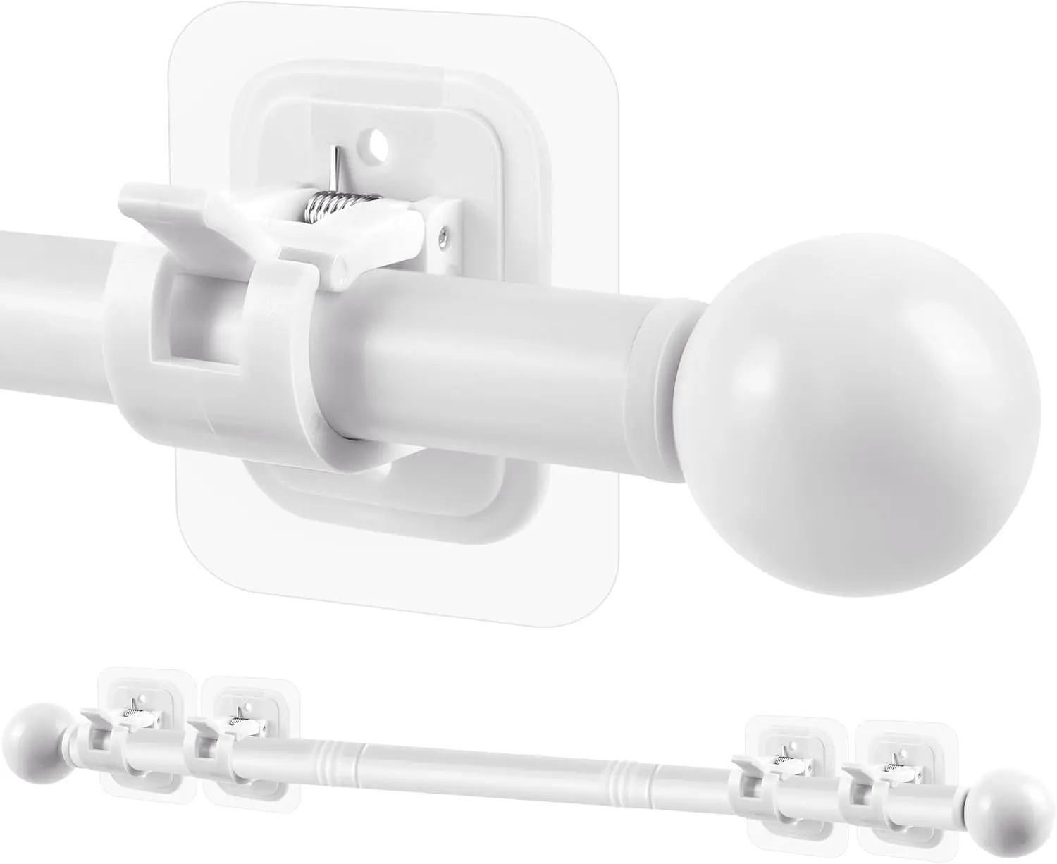 White Stainless Steel Extendable Curtain Rod - 5/8 in Diameter, 30-45 in Adjustable No-Drill Drapery Pole with Adhesive Mount Curtain Rod Holder, Heavy Duty Home & Bathroom Supply, Curtain Rod No Drill, Heavy Duty Curtain Rod