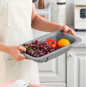 Over the Sink Collapsible Drain Basket, Adjustable Kitchen Sink Colander for Washing Produce and Draining Dishes, Fast Drain Fruit Vegetable Basket, Space Saving Storage Rack for Kitchen Sink