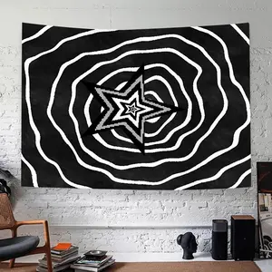 Star & Swirl Pattern Tapestry, Aesthetic Wall Hanging Decor, Polyester Tapestry Home Textile Home Goods for Bedroom Home Office Decor, Accessories with Free Installation Package Wall Tapestries