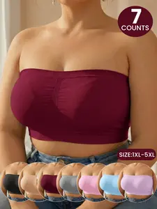 Plus Size Women Seamless Comfort Solid Bandeau Bra Top, Strapless Tank Top, Elastic Waist, No Padding Tube top for Sleep&Home,Daily Wear, Women's Plus Size Lingerie for All Seasons