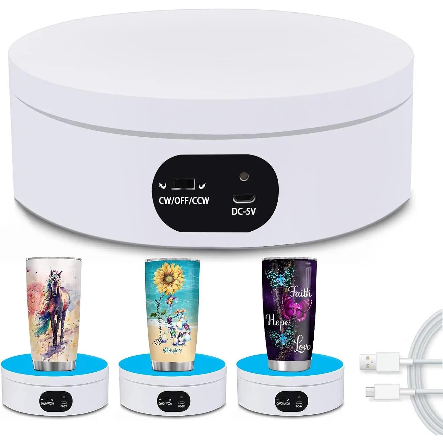 Turner Cup Rotating Display Stand for Epoxy Glitter Tumbler, 360 Degree Automatic Mute Rotating Turntable for Photography Products Tumbler Making Supplies Spinner 4.72*1.77in Motorized Rotation