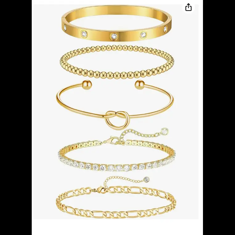 Gold Diamond Bracelet Set of 5