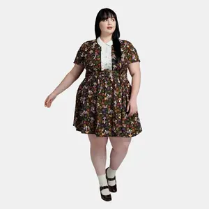 ModCloth Yes, Darling Fit and Flare Dress with Pockets, Short Sleeves, Belted - 70's Mushroom Print (Size 0-26W) women business casual outfits Collar