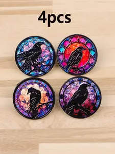 4pcs/set  Raven Cartoon Design, Zinc Alloy Brooches Drop Set Pins for Backpacks, Briefcases & Clothing Accessories, Perfect Halloween Gift