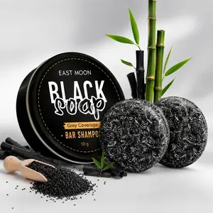 Black Soap Bar Shampoo 50g, Charcoal-Inspired Solid Shampoo Bar for Grey Coverage, Deep Cleansing Hair & Scalp Care, Bamboo Plant-Based Formula, Travel-Friendly Men’s Grooming Bar