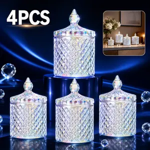 4-Pack Rainbow Color-Coded Crystal Glass Canister Jars - Light, Dustproof Sealed, Stackable with Integrated Lids, Food-Safe Smell-Proof Window Kitchen Organizer for Candy, Loose Leaf Storage, Decorative Countertop Gift, Smell Proof Jars