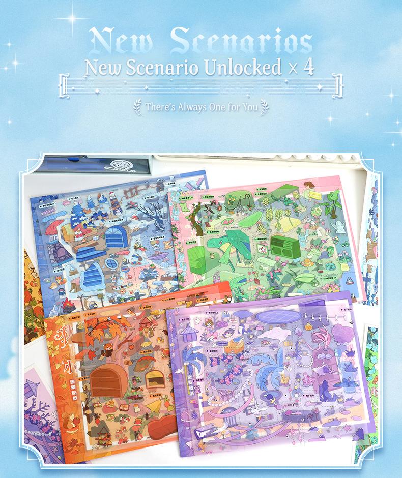 Seasonal Sanctuary Series – 3D Scene Sticker Kit,DIY Fantasy Diorama for Journaling & Scrapbooking,Cottagecore Aesthetic Gift for Women & Girls,PET Sticker Set